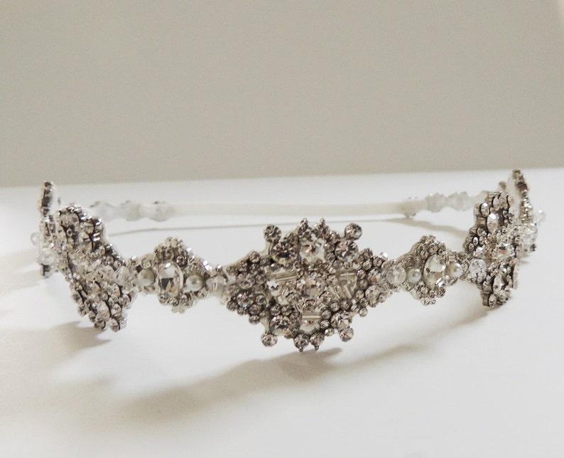 Helen Wedding bridal crystal headpiece headband rhodium plated vintage inspired image 4