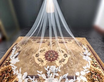 Wedding Veil with lace edge cathedral long length ivory bridal