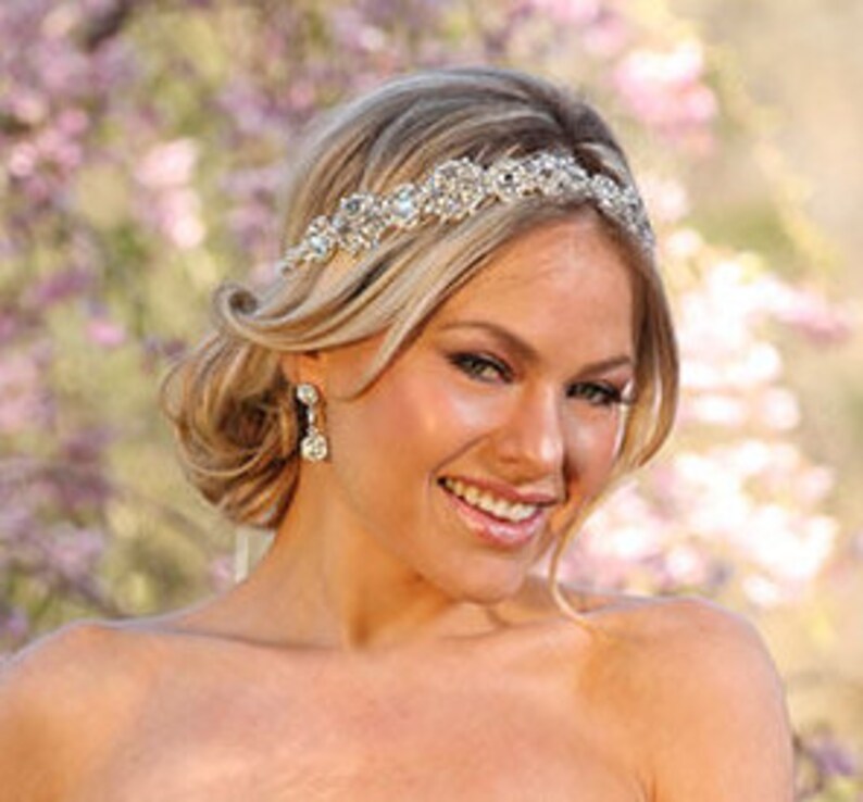 Ada Wedding bridal headpiece crystal headband headpiece satin ribbon vintage inspired art deco style image 5