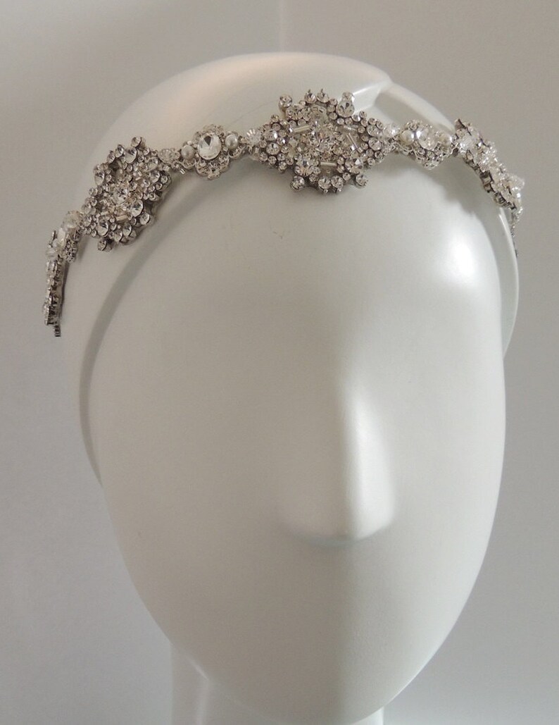 Helen Wedding bridal crystal headpiece headband rhodium plated vintage inspired image 5