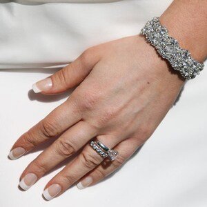 Dina Wedding Bridal Rhinestone Crystal Bracelet Cuff with Button Closure image 3