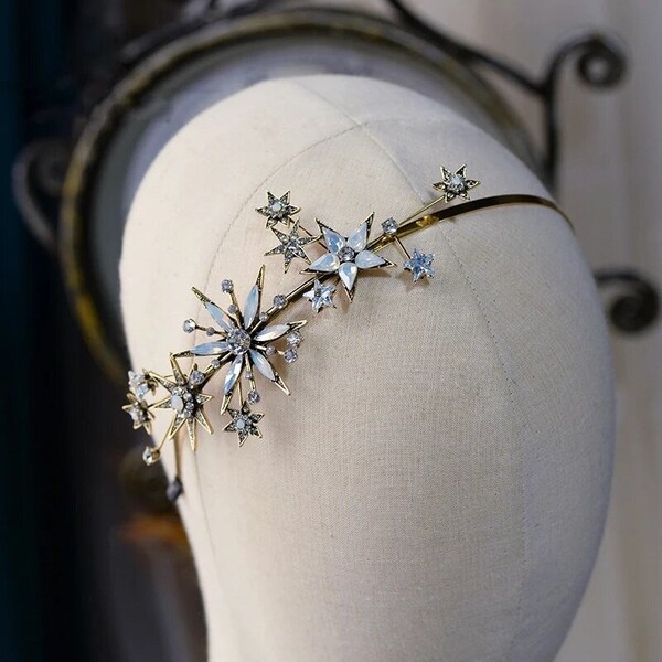 Tocado de novia Vintage inspirado corona estrella estrellas boda diadema