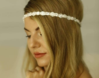 Karina no side Bridal Hair Rhinestones Crystal  Side Headpiece Headband Ribbon