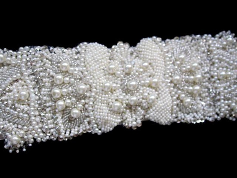 Wedding bridal dress gown pearls beaded jeweled crystal belt embellishment pearls image 4