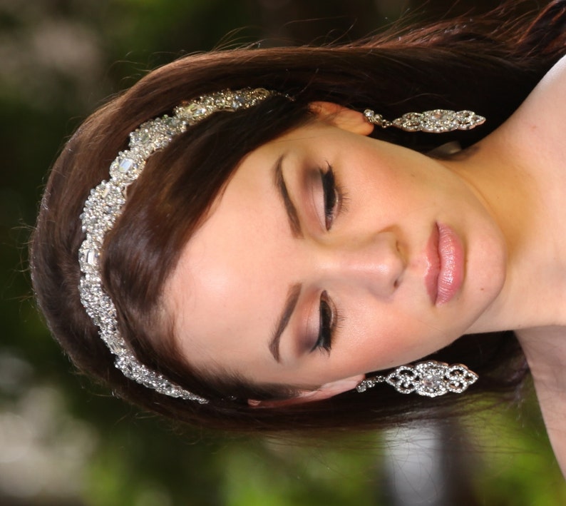 Wedding bridal headpiece vintage inspired art deco style crystal headband image 3