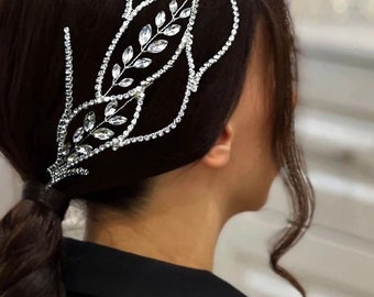 Silver side Wire Tiara, Crystal Hair Wreath Vine Leaf, Twisted Wire Tiara, Crystal Crown, Crystal Bridal Tiara