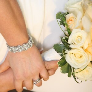 Dina Wedding Bridal Rhinestone Crystal Bracelet Cuff with Button Closure image 4