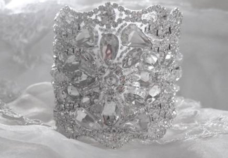 Bridal cuff bracelet, wedding bracelet, wedding jewelry, antique silver, vintage style bracelet, Swarovski crystals, Dramatic, wide bracelet image 4