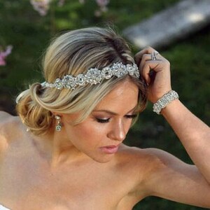 Ada Wedding bridal headpiece crystal headband headpiece satin ribbon vintage inspired art deco style image 2