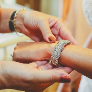 Dina Wedding Bridal Rhinestone Crystal Bracelet Cuff with Button Closure image 5