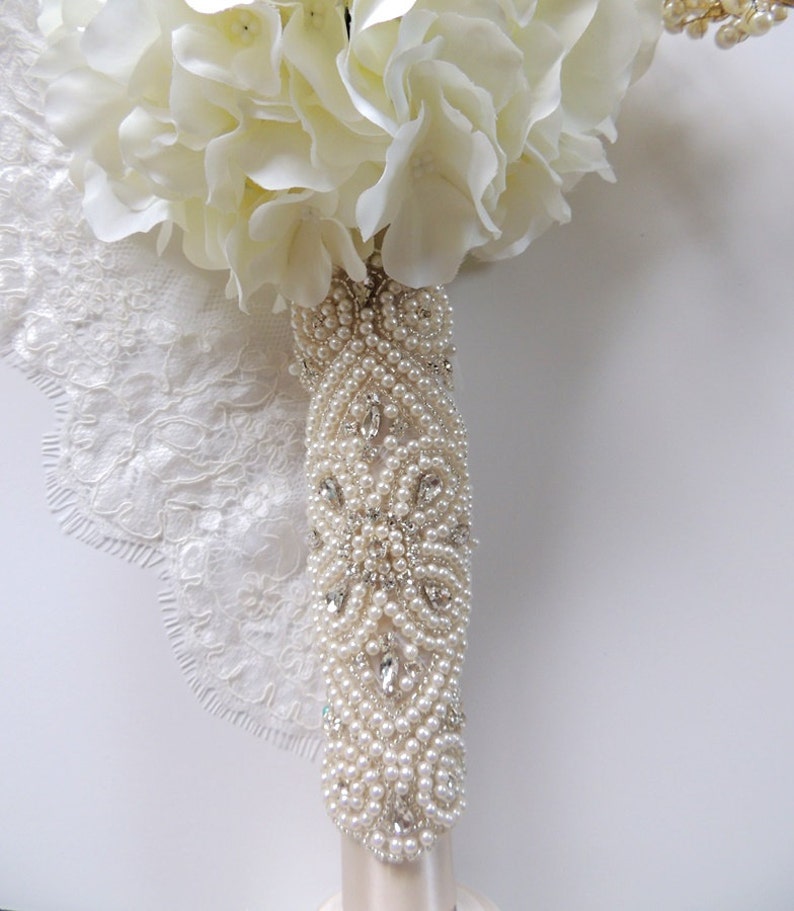 Beaded Pearl Crystal Bridal Bouquet Wrap Rhinestone Applique - Etsy