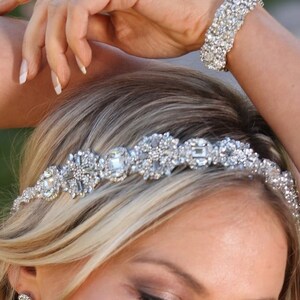 Ada Wedding bridal headpiece crystal headband headpiece satin ribbon vintage inspired art deco style image 3