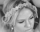 Ada Gold Wedding bridal headpiece crystal headband headpiece satin ribbon vintage inspired art deco style