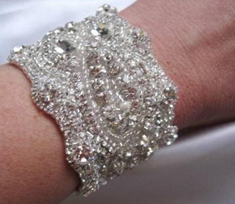 Wedding Bridal Beaded Bracelet Cuff image 3