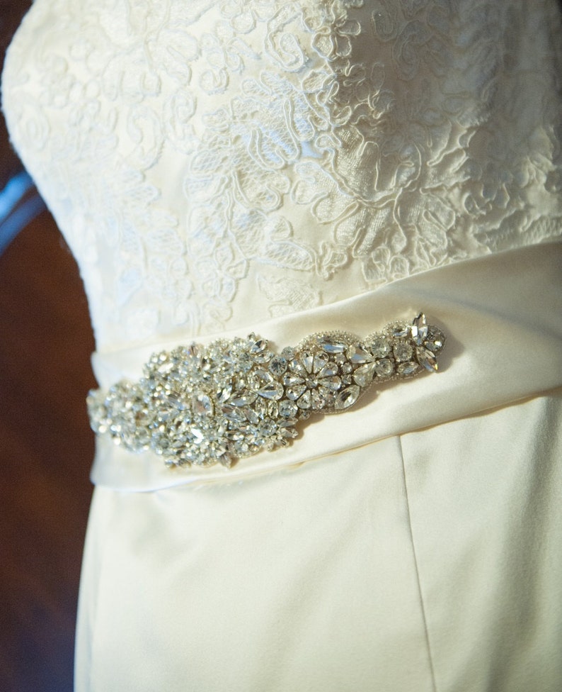 Tatiana Bridal Sash, Beaded Sash, Wedding Dress Sash, Crystal Belt, Embellishment, Applique image 1