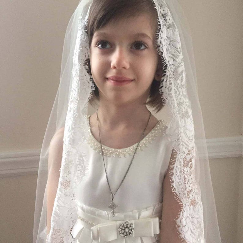 First Holy Communion Veil With Lace Trim Ivory Etsy First Holy Communion Veil With Lace Trim Ivory Etsy