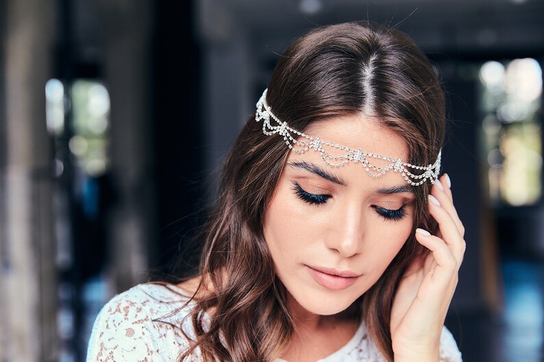 Lyn Boho Bohemian Goddess Vintage Jeweled Gatsby wedding Headband Head Piece Forehead Headdress image 3