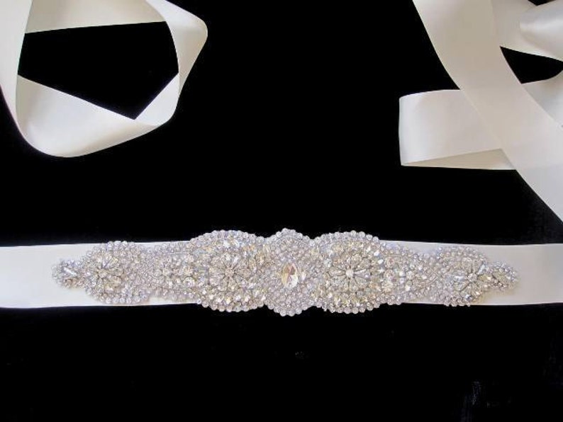 Wedding bridal dress gown beaded jeweled crystal belt embellishment image 3