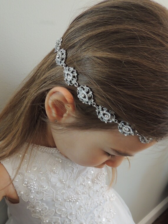 Vintage Inspired Baby Girl Christening Headpiece Flower Girl Headband Baby Headband Communion Baptism Headband Flower Girl Headpiece