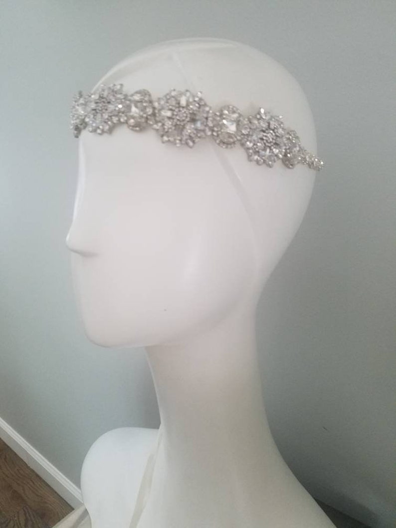 Ada Wedding bridal headpiece crystal headband headpiece satin ribbon vintage inspired art deco style image 10