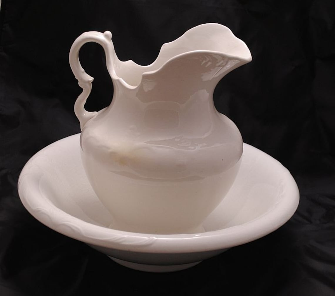 Pitcher and Wash Basin White Antique 1920s Etsy