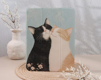 Healing Patterned Personalized iPad Case with Couples Cats,For iPad 10.9 10.5 10.2 Air1 2 3 4 5 6 Pro 2018 2021 2022 2024 Mini 1/2/3/4/5/6/7