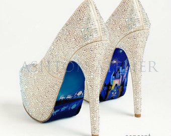 Custom hand painted Cinderella's Castle and Coach heels