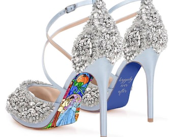 Custom hand painted Sleeping Beauty Stained Glass heels