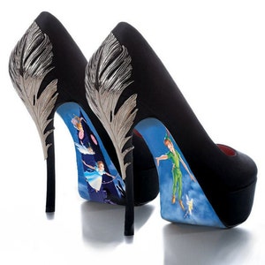 Custom hand painted Tinkerbell and Peter Pan shoes London Flight