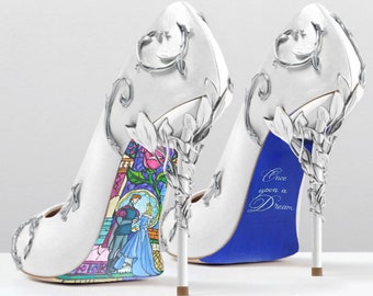 Custom hand painted Sleeping Beauty Stained Glass heels