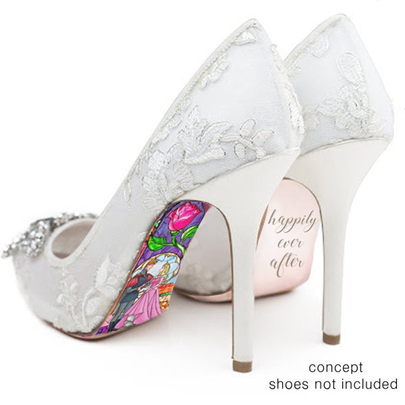 Custom hand painted Sleeping Beauty Stained Glass heels make it pink