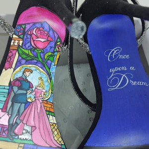 Custom hand painted Sleeping Beauty Stained Glass heels image 2