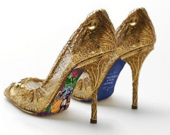 Custom hand painted Beauty and the Beast Stained Glass heels