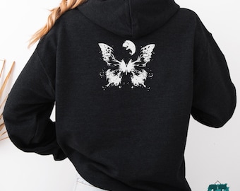 Grunge Tattoo-Inspired Celestial Butterfly Hoodie | Gothic Academia, Spiritual Awareness, Unisex Hoodie