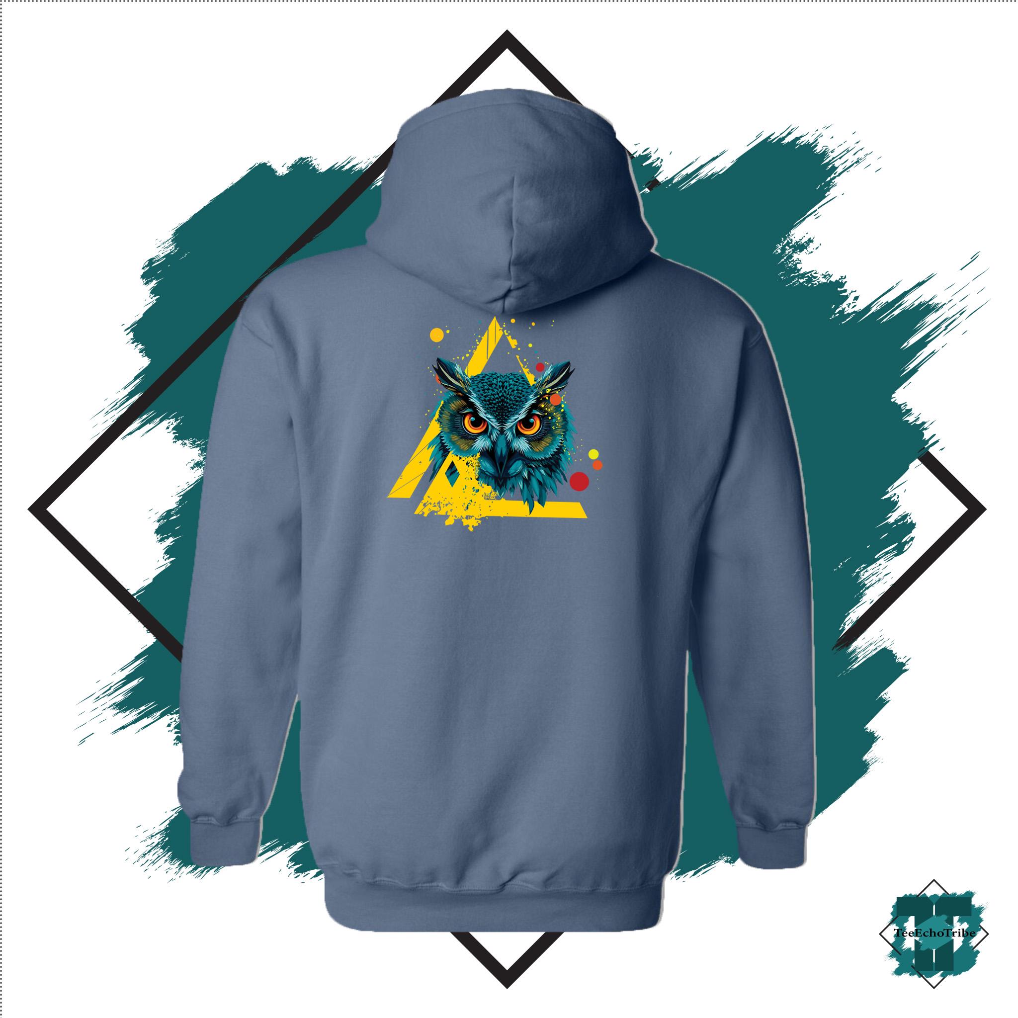 Blue Grunge Owl Hoodie, Edgy Streetwear Fashion