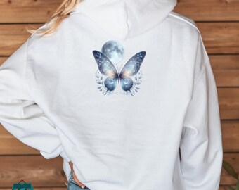 Celestial Butterfly, Moon and Floral Hoodie | Goth Academia, Spiritual Nature