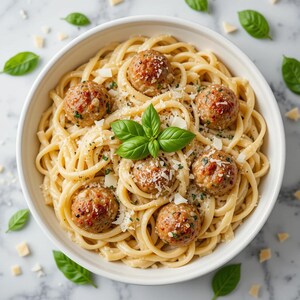Receita de Almôndegas de Frango com Fettuccine Alfredo em PDF | Jantar Cremoso e Confortável | Fácil e Favorito da Família | Download Instantâneo | Receita para Imprimir