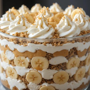 BESTE RECEPT voor pindakaas-bananentrifle | Directe pdf-download | Gelaagd dessert zonder bakken | Gemakkelijke feest- en familietraktatie