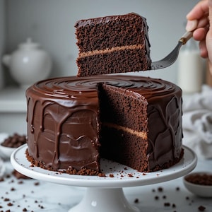 Ricetta per torta al cioccolato umida con crema al cioccolato / Dessert ricco e decadente / Scheda ricetta PDF / Come preparare la migliore torta al cioccolato