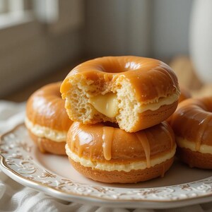 Das Beste Rezept für Crème Brûlée Donuts | Sofort PDF Download | Mit Pudding gefüllte Donuts mit einem knisternden karamellisierten Zuckerguss | Feinschmecker