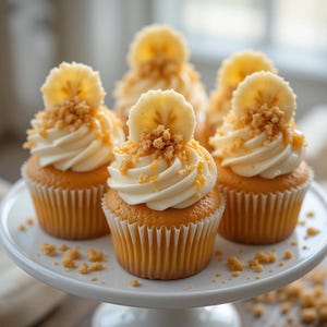 Beste recept voor bananenpuddingcupcakes – directe pdf-download, gastronomische cupcakes met gekarameliseerde bananenvulling