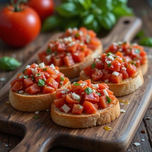 Meilleure recette de bruschetta | tomates, ail et basilic sur pain rustique | Téléchargement instantané du PDF | Apéritif Italien | Recette maison facile