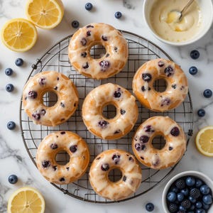 Ricetta PDF per ciambelle al limone e mirtilli al forno / Dolcetto alla frutta per un brunch facile / Colazione o dessert glassato / Download immediato / Ricetta stampabile