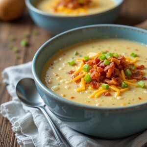 Receta de sopa de papa rellena / Comida reconfortante y reconfortante / Sopa de queso y tocino / Descarga instantánea en PDF digital