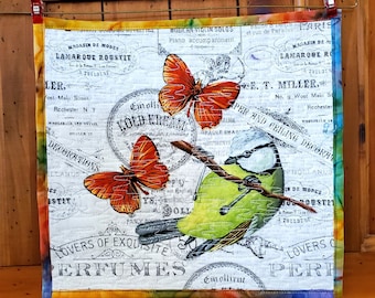 Mini Art Quilt Butterflies Birds Wall Hanging