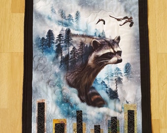 Raccoon Art Quilt Wall Hanging Table Mat