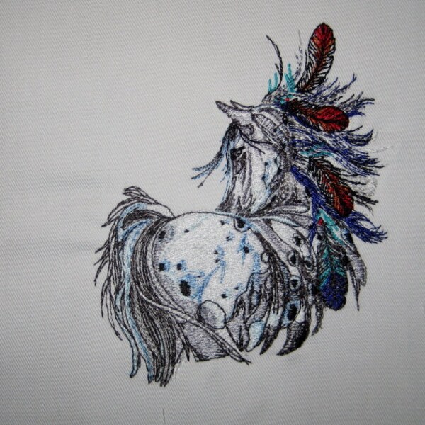 RESERVED 5 Mystic Warrior  Native Horses Embroidered Quilt Fabric Blocks