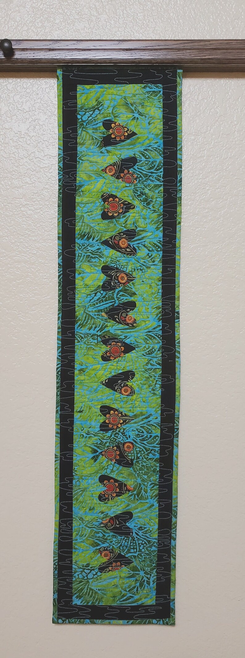 Quilted Table Runner Art Quilt Modern Wall Hanging Etsy