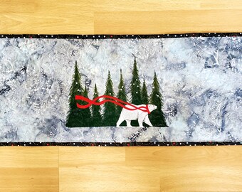 Quilted Embroidered Table Runner Polar Bear