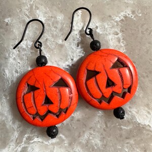 pumpkin orange Jack o lantern dangle earrings